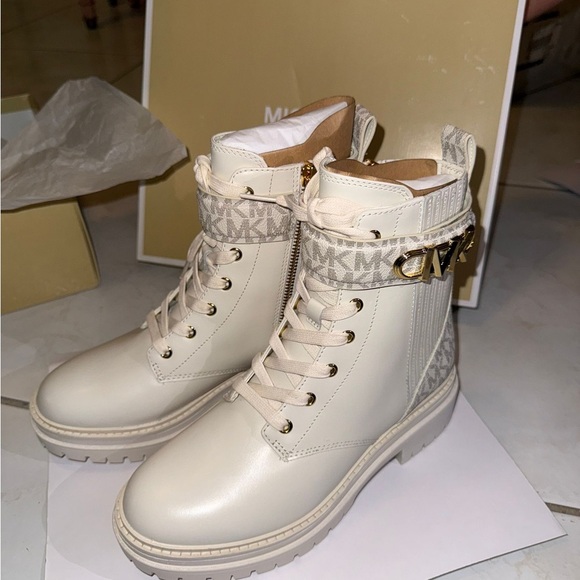 Michael Kors Cream Combat Boots with Gold Hardware - Picture 6 of 9